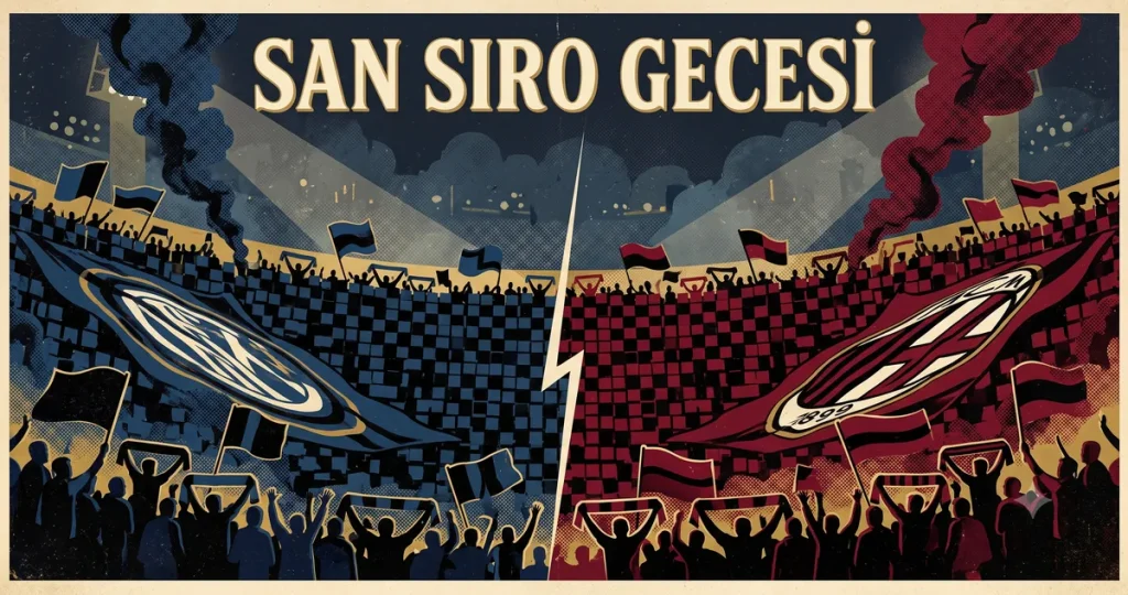 Milano derbisi San Siro tribününde ikiye bölünmüş taraftar koreografisi
