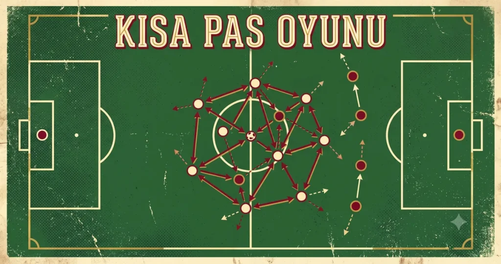 Tiki taka kısa pas ağı ve yüksek savunma hattı taktik diyagramı