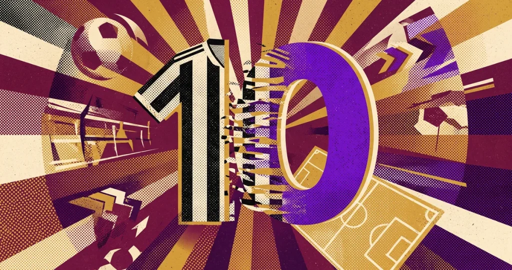 Juventus ve Fiorentina renklerini birleştiren 10 numara temalı retro kolaj