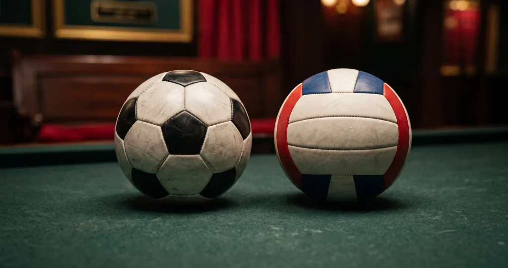 Yan yana duran klasik futbol topu ve voleybol topu
